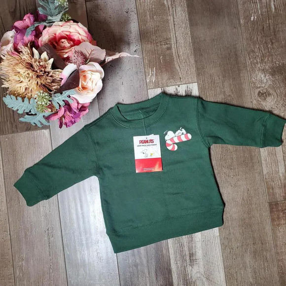 NWT Peanuts Snoopy Christmas Pullover Crewneck Sweatshirt Size 12m Green - Picture 5 of 16